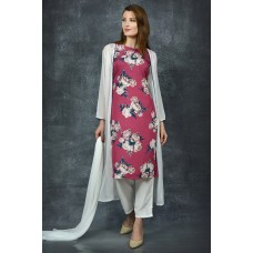 MAGENTA PURPLE & WHITE FLORAL PRINTED STRAIGHT CUT SUIT