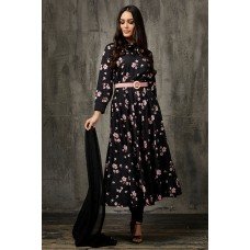 Black Floral Printed Evening Dress Pakistani Fancy Party Wear