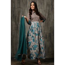 Grey Printed Anarkali Frock Party Wear Dress