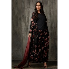 Black Floral Printed Jacket Suit Indian Party Dress