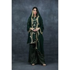 Dark Green Embroidered Sharara Indian Designer Wedding Dress