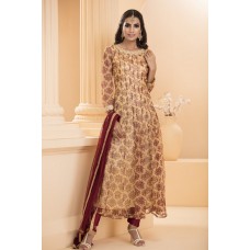 IDC-153 BEIGE FLOWERY MAXI STYLE READY MADE SUIT