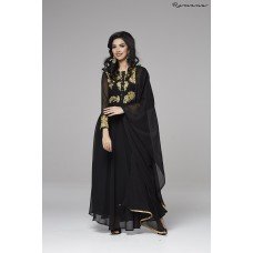 ELEGANT BLACK GEORGETTE EID WEDDING PARTY DESIGNER FLARED DRESS