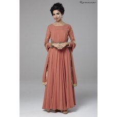 DARK PEACH INDIAN PARTY WEAR FLARED GOWN 