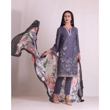 Steel Grey Linen Suit Pakistani Designer Dress