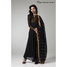ELEGANT BLACK LONG LENGTH FLARED READY MADE INDIAN STYLE SUIT