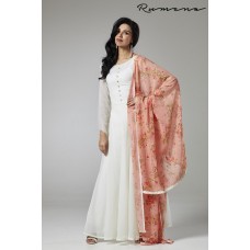STUNNING OFF WHITE FLARED GEORGETTE READY TO WEAR DRESS