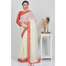Cream & Red Indian Designer Casual Saree