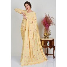 Yellow Embroidered Designer Saree