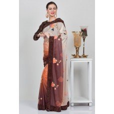 Brown Digital Printed Casual Indian Saree