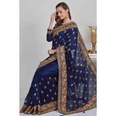 Royal Blue & Gold Embroidered Indian Ethnic Saree