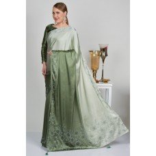 Moss Green Two Tone Satin Readymade Saree