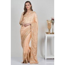 Beige Silk Embroidered Indian Designer Saree