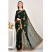 Dark Green Embroidered Designer Saree