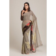 BROWN AND GREEN GEORGETTE READY MADE CASUAL SAREE