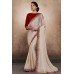 ZIDC-406 CREAM AND RED GEORGETTE SHIMMER INDIAN STYLISH PARTY WEAR SAREE