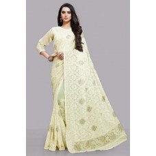 ZIDCS-220 OFF WHITE ETHNIC INDIAN WEDDING WEAR SAREE