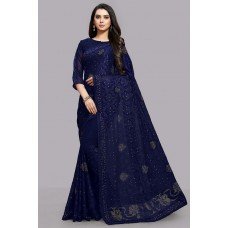 ZIDCS-221 STUNNING NAVY BLUE HEAVY THREAD WORK READYMADE SAREE