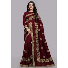 ZIDCS-227 MAROON INDIAN WEDDING BRIDAL READYMADE SAREE