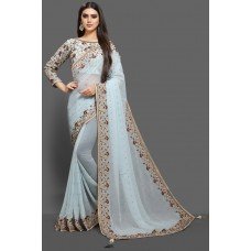 SKY BLUE READYMADE INDIAN WEDDING SAREE