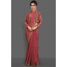 ROSE PINK JACKET STYLE DESIGNER PARTY WEAR SAREE 