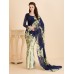 BISCAY GREEN CLASSIC BLUE CASUAL FLORAL PRINTED SEMI STITCHED SAREE AND BLOUSE