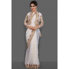BRILLIANT WHITE NEW JACKET STYLE FESTIVE SAREE
