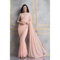 PEACH GEORGETTE AND NET EMBROIDERED PARTY WEAR SUIT