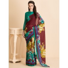 IDS-16 RAMA GREEN FLORAL PRINTED FULL SLEEVE BLOUSE UNSTITCHED SAREE