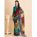 IDS-16 RAMA GREEN FLORAL PRINTED FULL SLEEVE BLOUSE UNSTITCHED SAREE