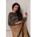 GORGEOUS BEIGE AND BLACK BROCADE BLOUSE READY MADE SAREE