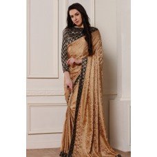 GORGEOUS BEIGE AND BLACK BROCADE BLOUSE READY MADE SAREE