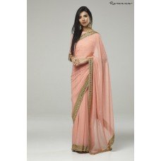 ZIDC-307 PEACH PLAIN GEORGETTE READY MADE INDIAN SAREE