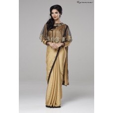 ZIDC-302 BEIGE INDIAN PARTY WEAR READY MADE CAPE STYLE SAREE 