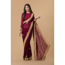 MAROON GEORGETTE SAREE WITH RICH GOLD BORDER 