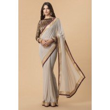 ZIDC-313 SILVER GREY EMBELLISHED WEDDING WEAR SAREE