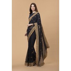 ZIDC-309 ELEGANT BLACK GEORGETTE INDIAN READY MADE SAREE