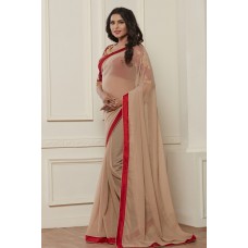 STUNNING NUDE SHADE SHIMMER BEIGE READY MADE SAREE