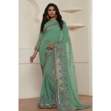 ZIDC-414 STUNNING SEA GREEN GEORGETTE PAKISTANI CASUAL WEAR SAREE