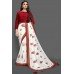 FLAMED SCARLET & OFF WHITE DESIGNER PARTY READYMADE SAREE