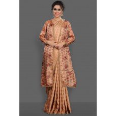 ORANGE PEEL INDIAN JACKET STYLE ETHNIC WEAR SAREE