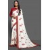 FLAMED SCARLET & OFF WHITE DESIGNER PARTY READYMADE SAREE