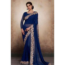 ZIDC-457 STUNNING NAVY BLUE GEORGETTE PARTY WEAR INDIAN SAREE