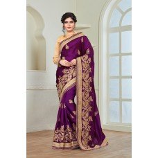 ZIDC-455 PURPLE SILK EMBELLISHED READY MADE WEDDING WEAR SAREE