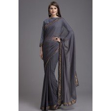 ZIDC-400 GREY INDIAN DESIGNER PARTY WEAR SAREE