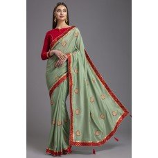 ZIDC-410 PISTA GREEN AND RED BRIDESMAID WEDDING SAREE