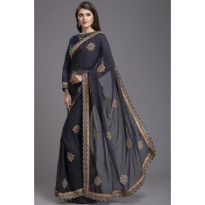 ZIDC-409 DARK GREY EVENING WEAR INDIAN SAREE