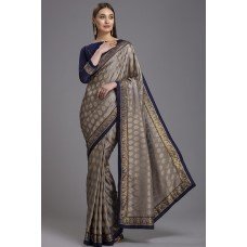 ZIDC-419 DARK GREY AND BLUE BLOUSE INDIAN WEDDING SAREE