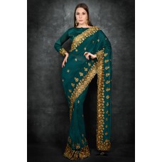 Teal Green Indian Ethnic Party Saree