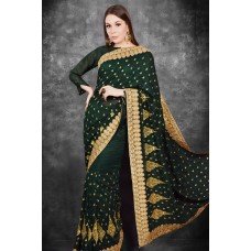 Dark Green Pakistani Designer Festive Saree